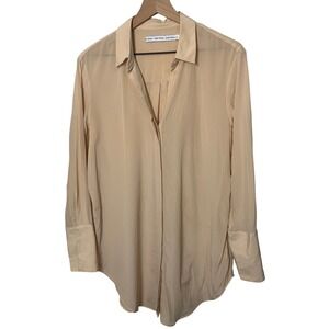 & Other Stories 100% Silk Button Up Shirt Long Sleeve Cream Beige Size 10 Career